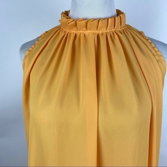 O-Neck Ruffle Loose Fit Dress Women's One Size Chiffon Casual Yellow Sleeveless - Picture 3 of 6